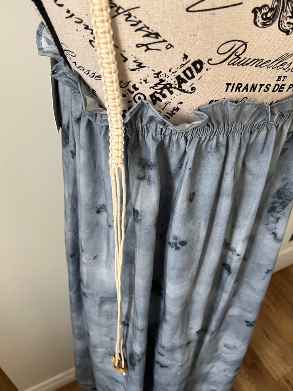 Boho Light Blue Tie-Dye Maxi Dress with Adjustable Neck - Picture 6 of 11